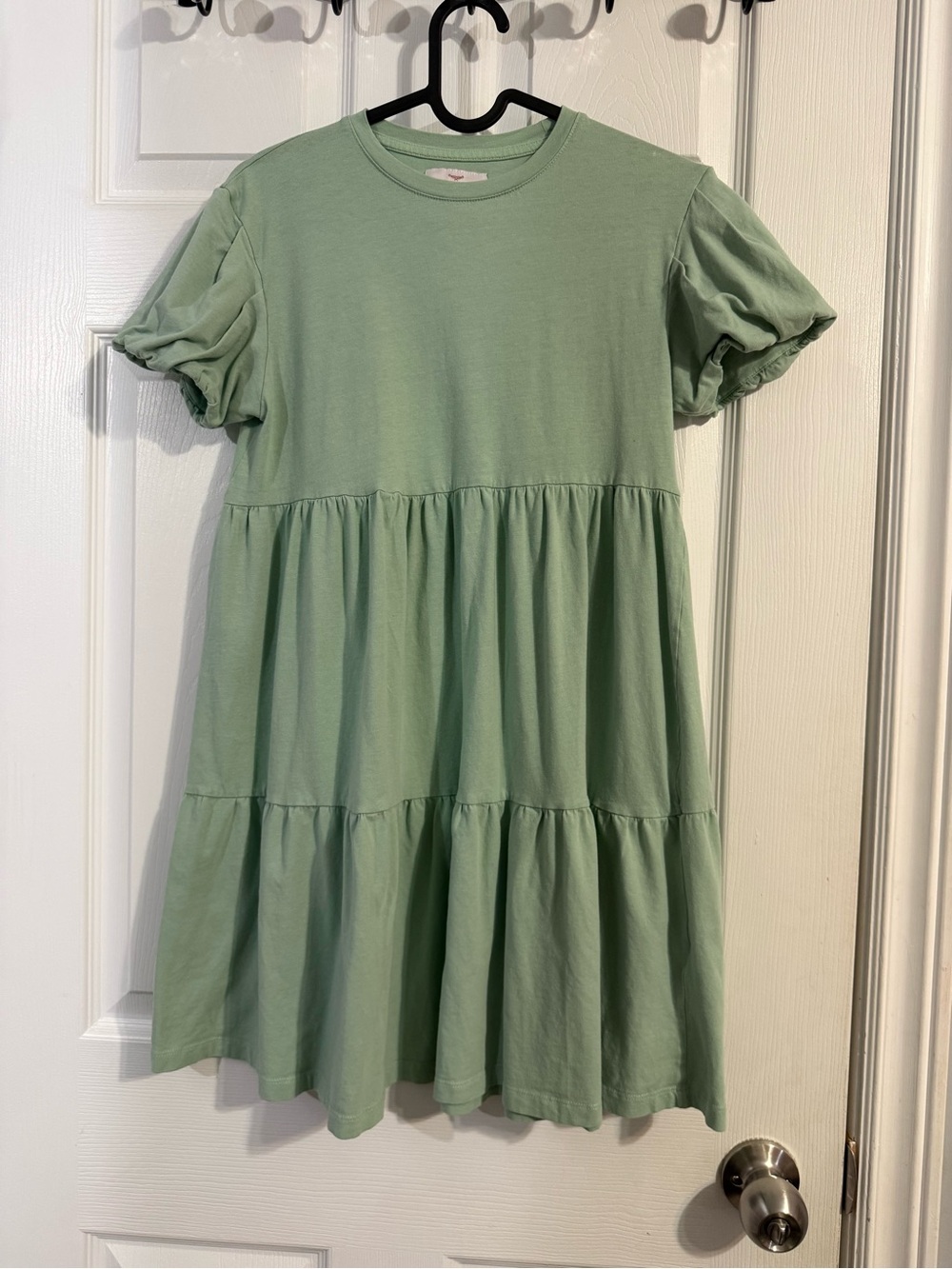 Girls' Sage Green Tiered Puff Sleeve Dress - Unbranded